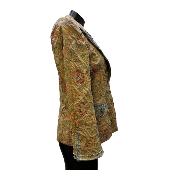Serena Kay Paris Tan Multi Floral Print Button Front Jacket M - Picture 3 of 8